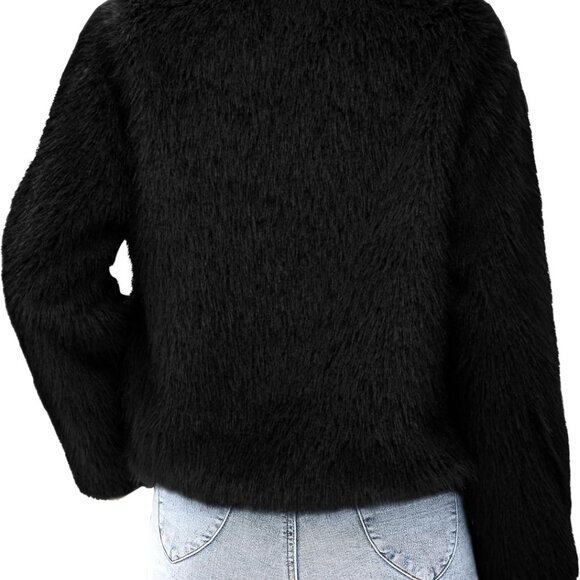 Women's 2025 Winter Coats Fleece Cropped Jacket Faux Fur Long Sleeve Pockets Sha - Picture 2 of 8